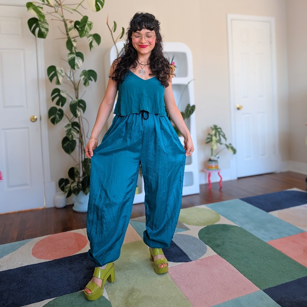 Basic Editions Teal Windbreaker Pants - image 1